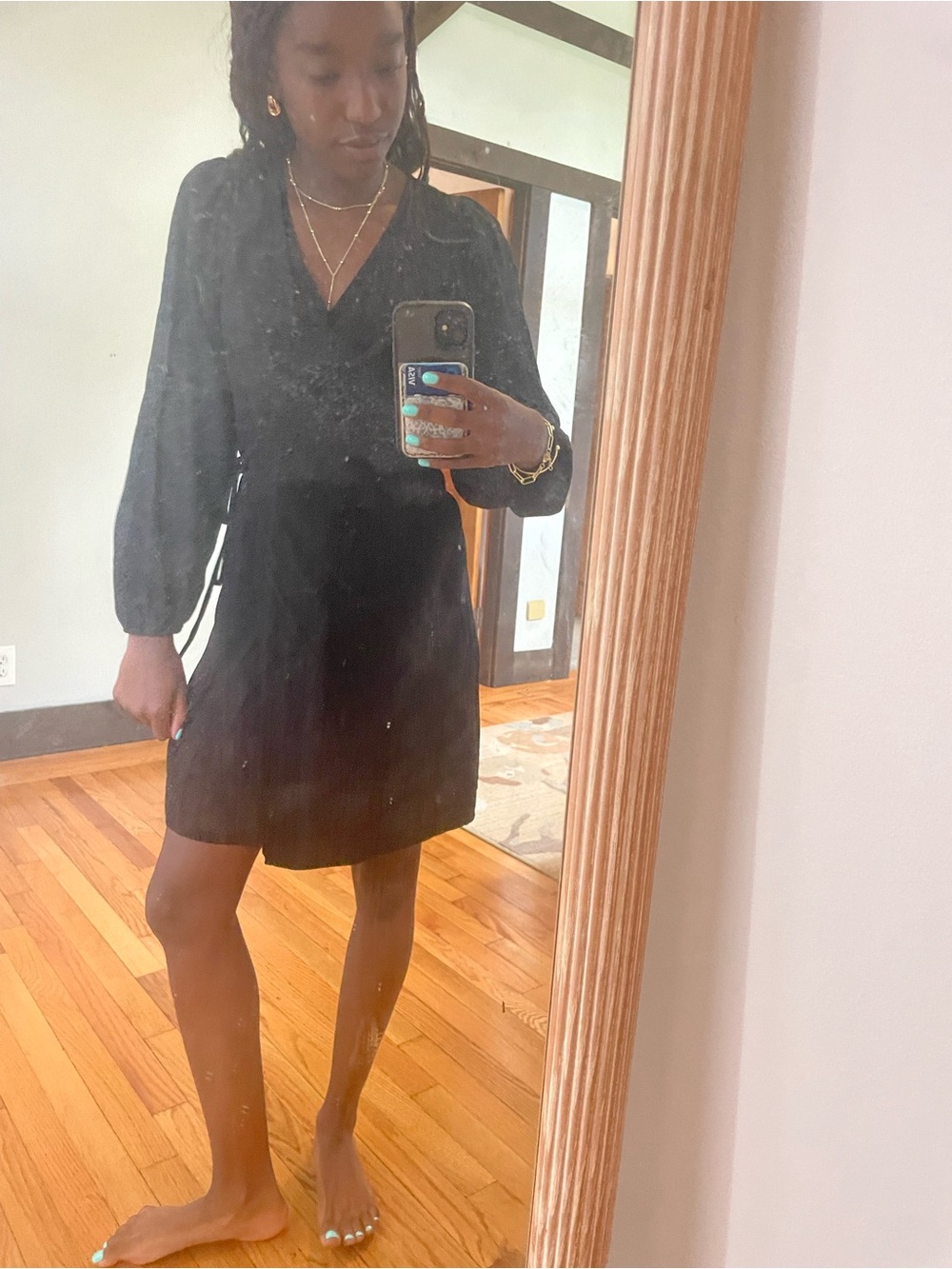Old Navy Black V-Neck Wrap Midi Dress - Picture 2 of 4